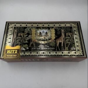 “Hitz Safari Series 2G Disposable Box featuring premium 2 gram THC live resin disposable vapes with mixed exotic flavors and vibrant Safari-themed packaging”