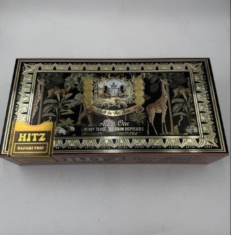 “Hitz Safari Series 2G Disposable Box featuring premium 2 gram THC live resin disposable vapes with mixed exotic flavors and vibrant Safari-themed packaging”